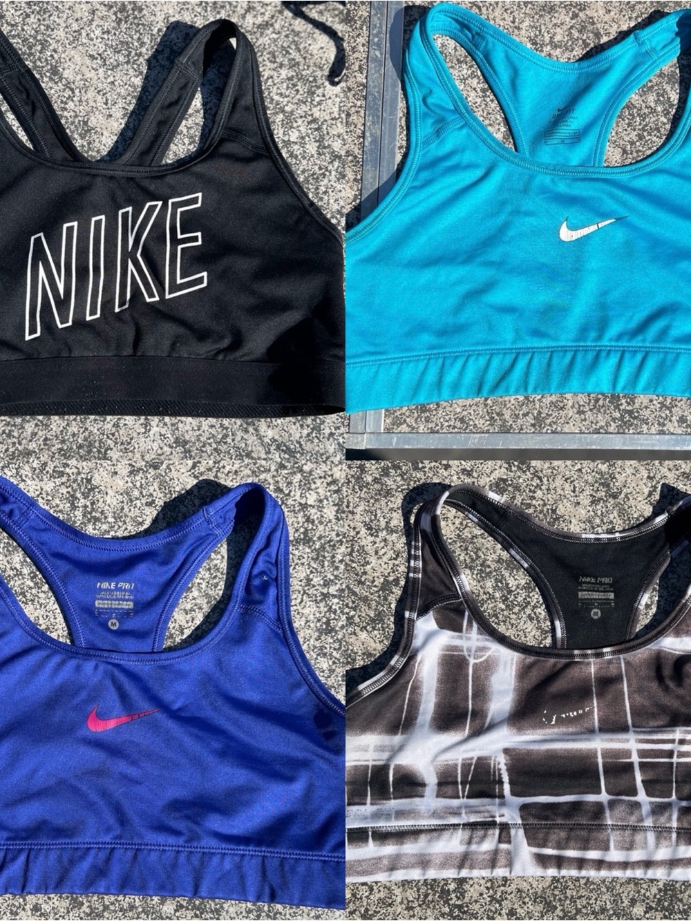 Nike Four-Pack Sports Bras - Black, Teal, Blue, Black/White Print